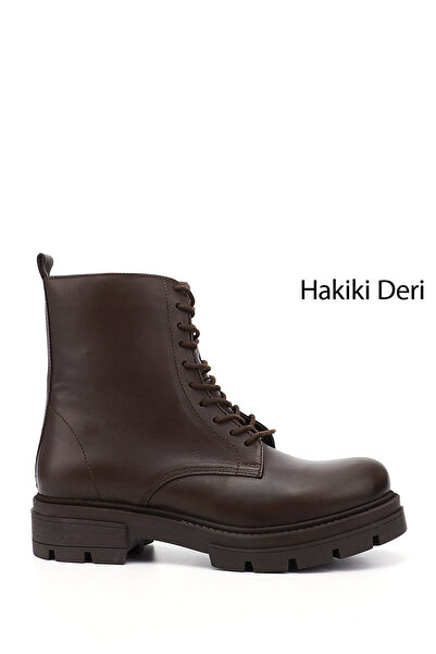 GÖNDERİ(R) Kadın Kahve Antik Fermuarlı Hakiki Deri Postal Bot