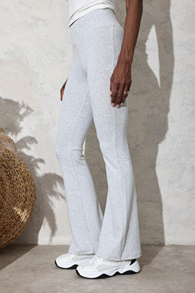 Butik Oys Kadın Yüksek Bel Toparlayıcı Geniş Kemer Penye İspanyol Paça Tayt