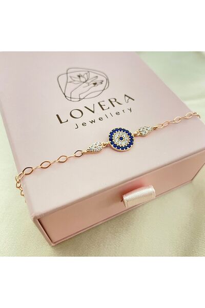 Lovera Jewellery 925 Ayar Gümüş Rose Nazar Boncuğu Kadın Bileklik | Zarif Hed...
