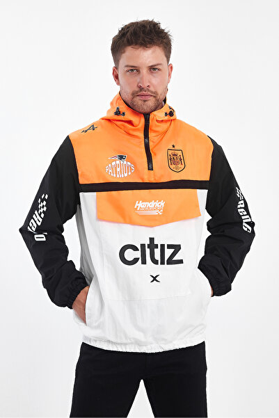 Black Level Ανδρικό εμπριμέ δίχρωμο αδιάβροχο μπουφάν Biker με φερμουάρ Αδιάβ...