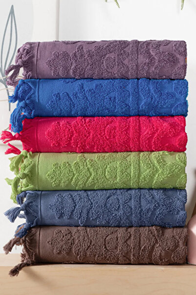 Bersay Dark 6-Piece Tied Luxury, Jacquard, Dowry, Hand and Face Towel Set 50X...