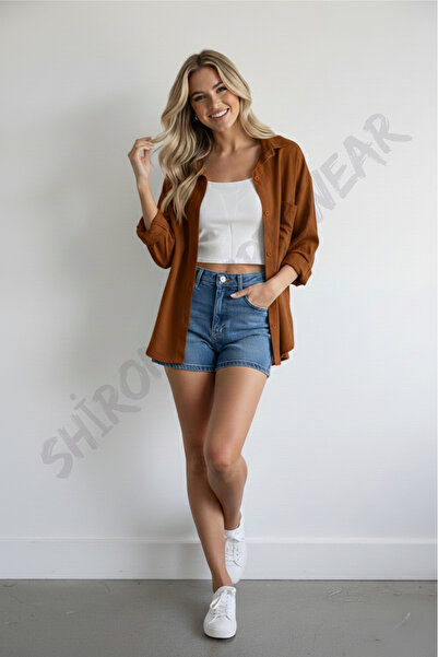 Shiron Sportswear&Company Cămașă de lux maro pentru femei, cu umăr jos, overs...