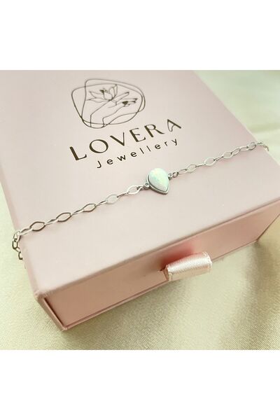 Lovera Jewellery 925 Ayar Gümüş Beyaz Opal Taşlı Damla Kadın Bileklik | Zarif...