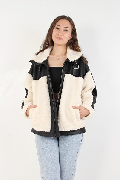 Mckanzie 2631 معطف جلدي بتفاصيل غارني للدراجين