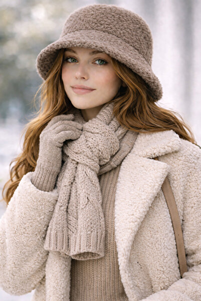 Nacar Kadın Peluş Bucket Şapka - Yeni Sezon Sıcak Tutan Kışlık Şapka