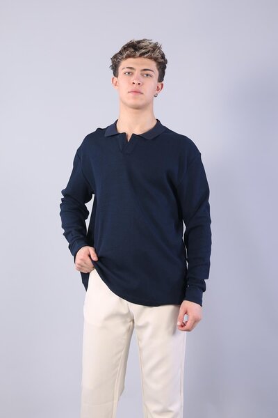 Mckanzie 5764 tricotaj cu striații Hanorac Ribana fără nasturi cu guler polo