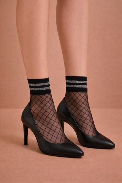 Katia&Bony Dámské tenké síťované kotníkové ponožky černé