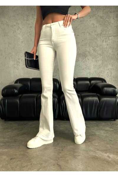 LİMABEL Τζιν παντελόνι με ψηλόμεσο τζιν από ελαφριά λευκή χρώματα (χοντρό ύφα...