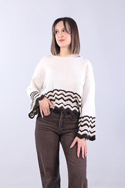 Mckanzie 01924 Wavy Sleeve Hem Loose Sleeve Mohair Sweater