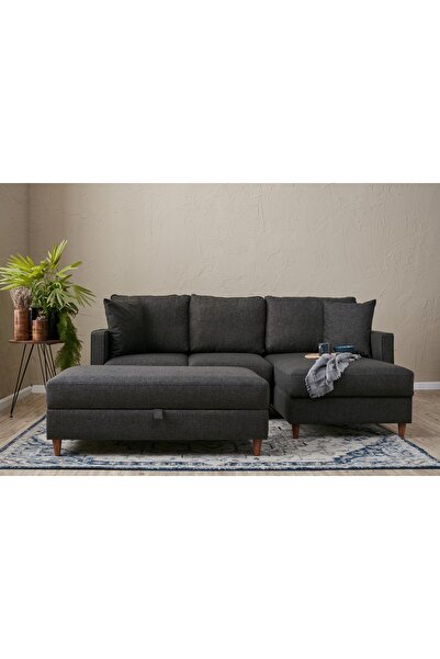 Vivense EVA SERİSİ YATAKLI PUFLU KÖŞE KOLTUK, ANTRASİT, SAĞ KÖŞE