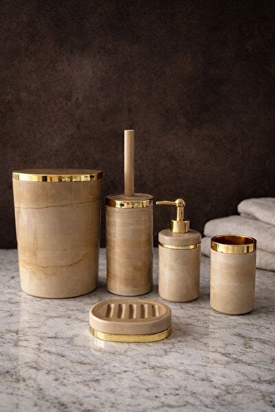 TrendBanyoMutfak Parça Mermer Desen Krembanyo Seti / Wc Fırçalık, Sıvı - Katı...