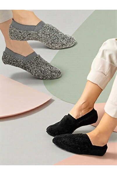 RUMİLY 2 Adet Kadın Peluş Kışlık Babet Patik Çorap