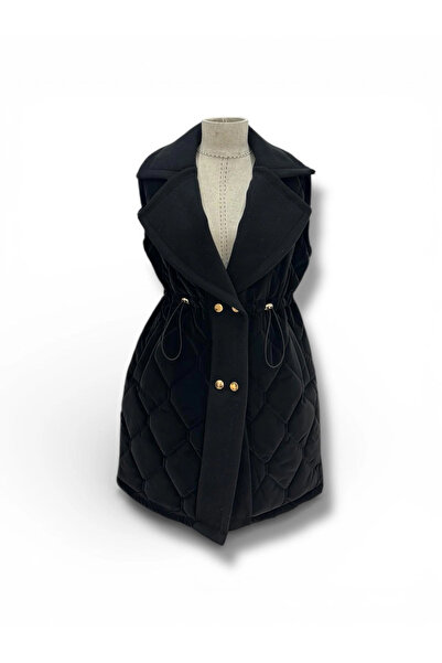 Butik Siyah Kaşe Garneli Baklava Desenli Şişme Yelek Modelimiz