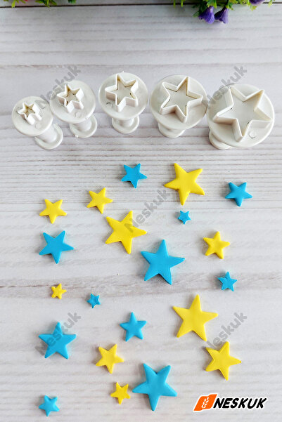 Neskuk Mini Star Pressing 5 Pieces (Injector) Cookie Mold / Sugar Dough Mold ...