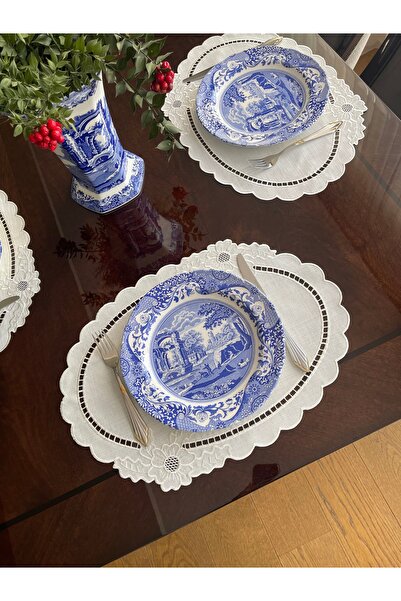 QBR Home Serviciu american oval cu perforare antică. Model de floare (1 bucat...