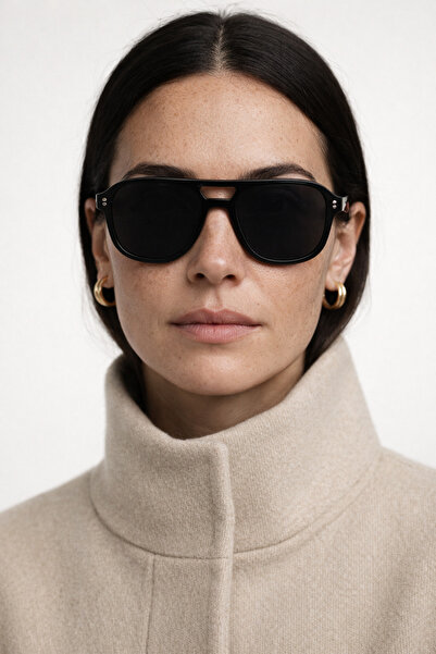 Houseofeyeris Aviora Black Frame Pilot/Navigator Sunglasses – Black Lens Unis...