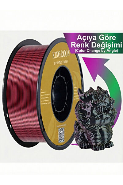 KINGROON Üç Renkli Silk PLA Filament Altın-Fuşya-Siyah Canlı Parlak Renk Geçi...