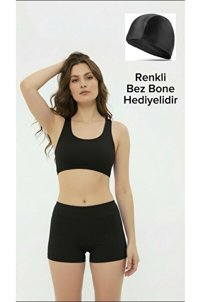 vawensea بيكيني سباح رياضي Badili بلون سادة للسيدات باللون الأسود (مع وسادات للصدر)