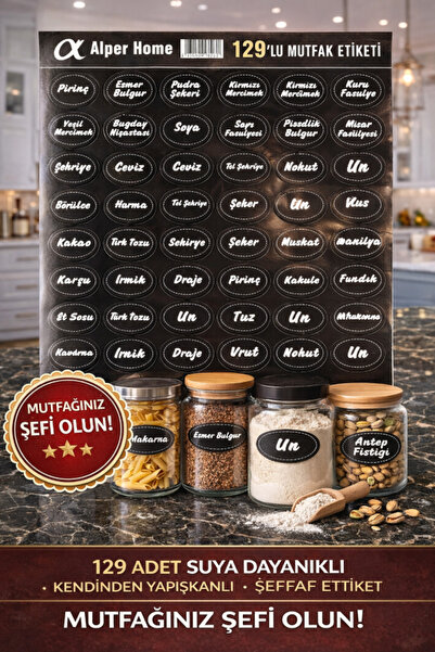 abenim 129 Adet Baharat Etiketi Kavanoz Stickeri Suya Dayanıklı