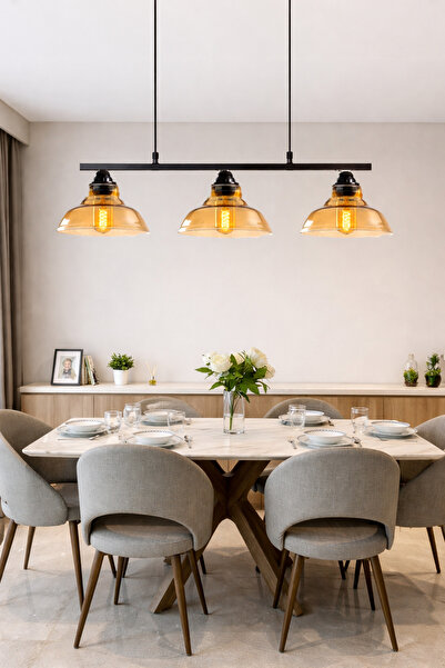 Uçar MİRA MODERN BAL VE FÜME TEKLİ ÜÇLÜ SIRALI SALON YEMEK ODASI HOL OTURMA O...