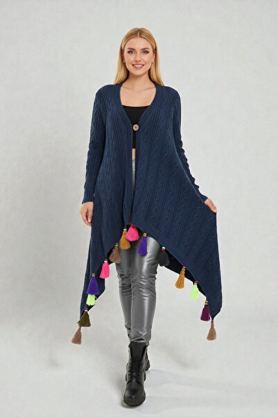 SHOPPEBUTİK Tasseled Bohemian Asymmetrical Cotton Cardigan – Standard Size Lo...