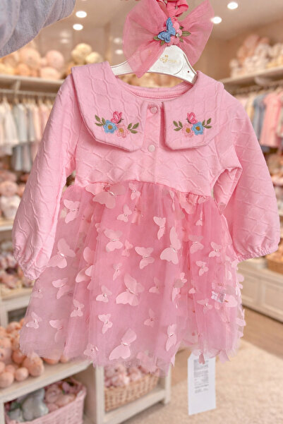 Minia Bebek Tüllü Pembe Kelebekli Elbise