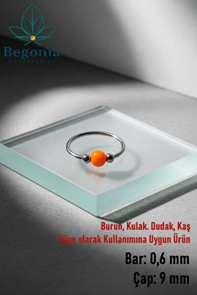 Begonia Accessories 925 Ayar Gümüş Turuncu Boncuk Üç Top Halka Hızma, Küpe Ol...