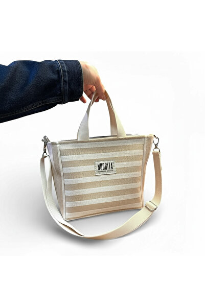 Nuggita Geantă de mână cu fermoar mini dimensiune în dungi cu dungi / curea î...