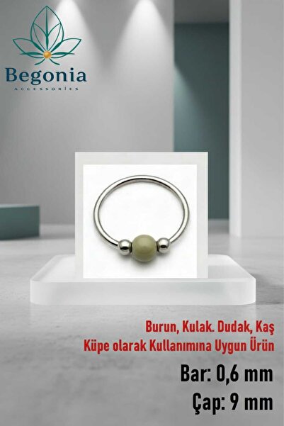 Begonia Accessories 925 Ayar Gümüş Haki Boncuk Üç Top Halka Hızma, Küpe Olara...