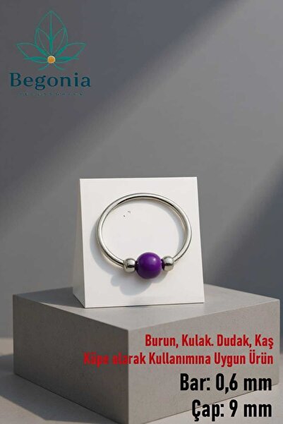 Begonia Accessories 925 Ayar Gümüş Mor Boncuk Üç Top Halka Hızma, Küpe Olarak...