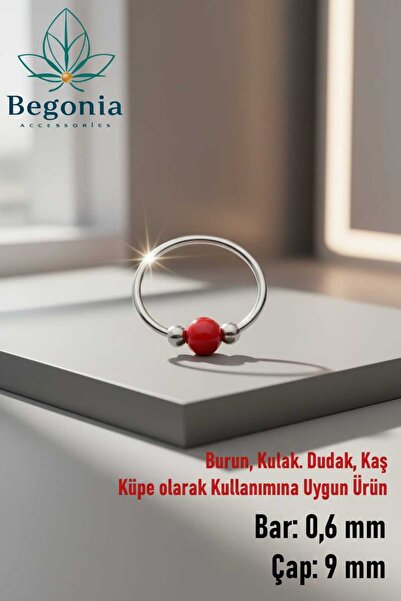 Begonia Accessories 925 Ayar Gümüş Kırmızı Boncuk Üç Top Halka Hızma, Küpe Ol...