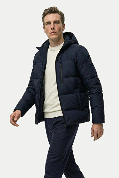 D1fference Erkek Lacivert Kalın Astarlı Kapüşonlu Şişme Spor Kışlık Mont