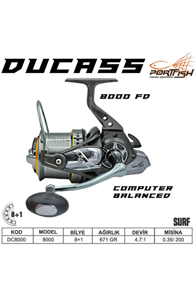 Port Fish Portfish Ducass 8000 fd 8+1 bb Mașină de pescuit la surf