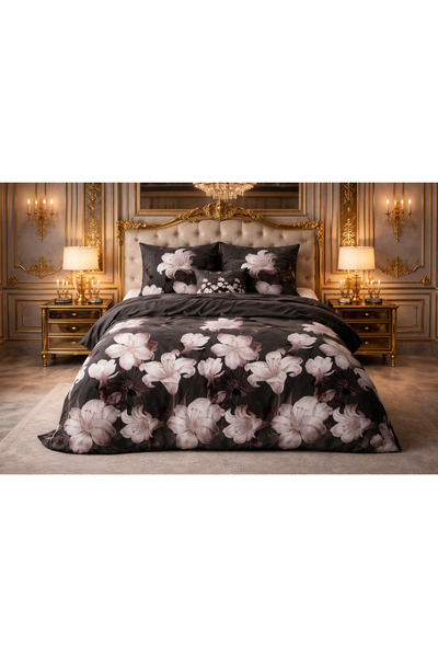 Sleeptime Lenjerie de pat, Sleeptime, pentru 2 persoane, Bumbac si Poliester, model Dark Flower Black, 200x220