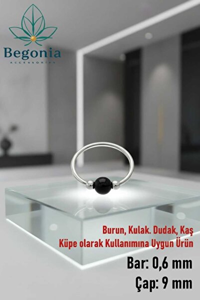 Begonia Accessories 925 Ayar Gümüş Siyah Boncuk Üç Top Halka Hızma, Küpe Olar...