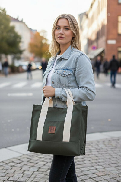 Caterina Collection Kanvas Khaki El Çantası