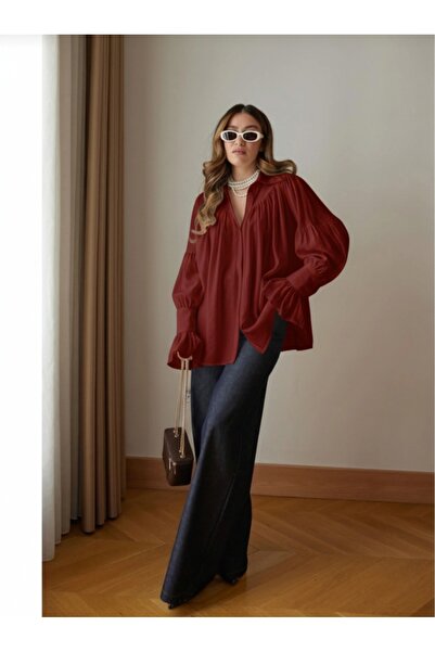 Lovely butik Bluză cămașă neagră cu mâneci largi - Top elegant cu textura de ...