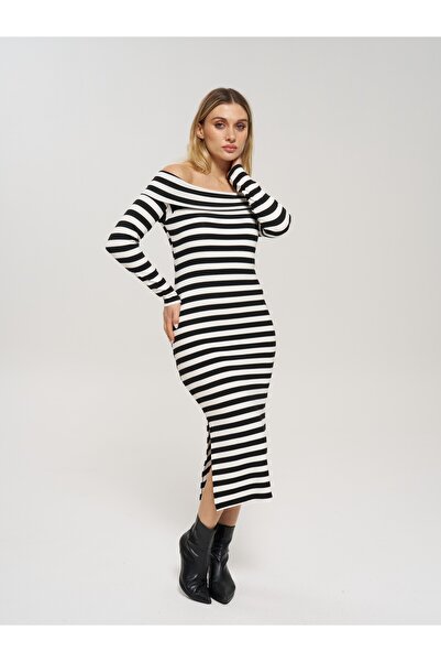 VeniLife Rochie cu dungi cu guler Madonna