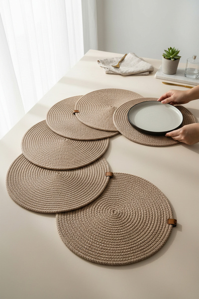 MS Glassware Set de 6 suporturi americane, cu bandă de transport, pentru prez...