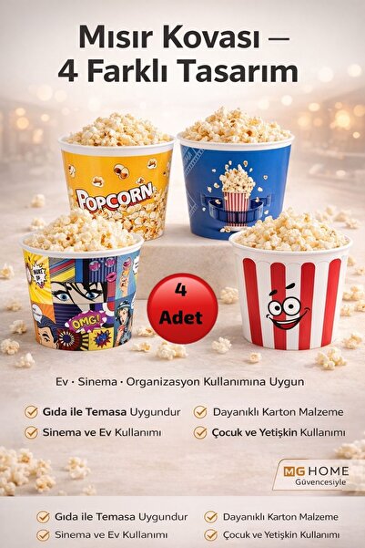 VENON 4 Adet 🍿 2200 ML 🍿Mısır Kovası Cips Kovası Popcorn Kasesi Plastik Kır...