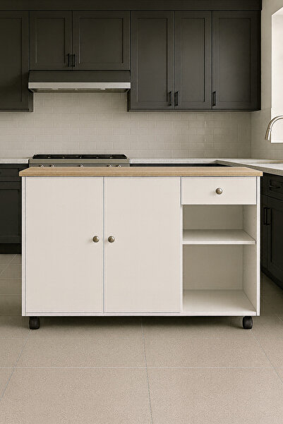 Tdesigno Alya Alt Modül 150 cm Beyaz Tezgah Dahil-Tekerlekli