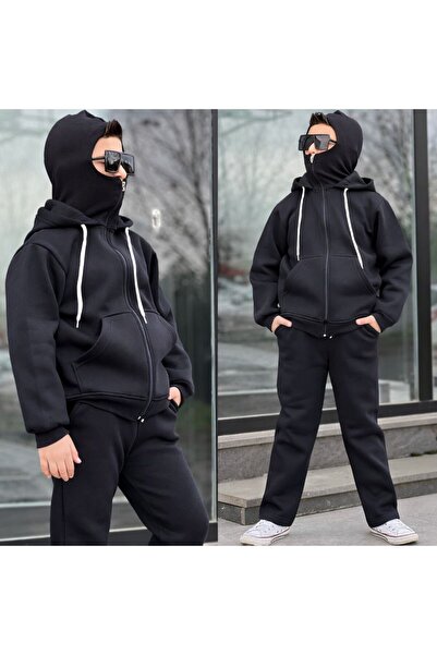 gül garden Boy's Tracksuit Set with Mask, Three Thread Raised Embroidery