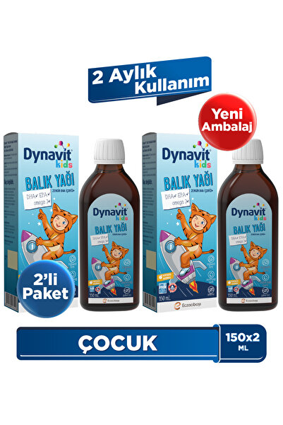 Dynavit Kids Portakal Aromalı Balık Yağı 150 mL x2 - Çocuklar için 1300mg Bal...