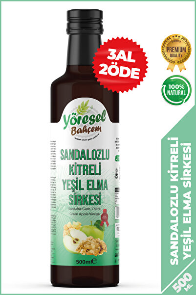 Yöresel Bahçem Sandalozlu Kitreli Yeşil Elma Sirkesi Doğal Fermantasyon 500ml