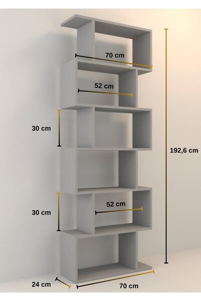 Mirobi Oregon 6 Raflı Zikzak Kitaplık, Dekoratif Raf 6 Raflı Kitaplık, Labire...