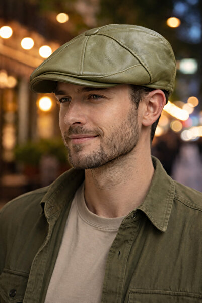 PaminBags Aksesuar Hakiki Deri Parçalı Kasket Şapka