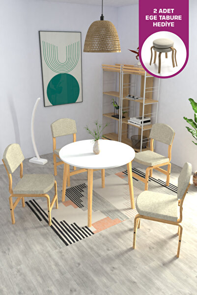 VİLİNZE Ege Sandalye Avanos Yuvarlak Ahşap Mutfak Masası Takımı - 90x90 Cm