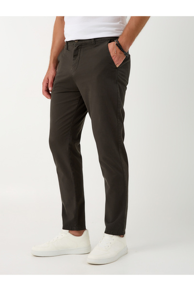 muzzo jeans بنطلون تشينو قطن كاكي عالي الخصر