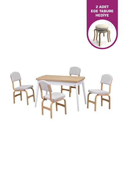 VİLİNZE Ege Sandalye Avanos Ahşap MDF Açılır Mutfak Masası Takımı - 70x120+30 cm