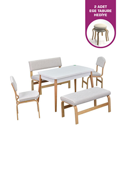 VİLİNZE Ege Sandalye-Bank Avanos Ahşap MDF Açılır Mutfak Masası Takımı - 70x1...
